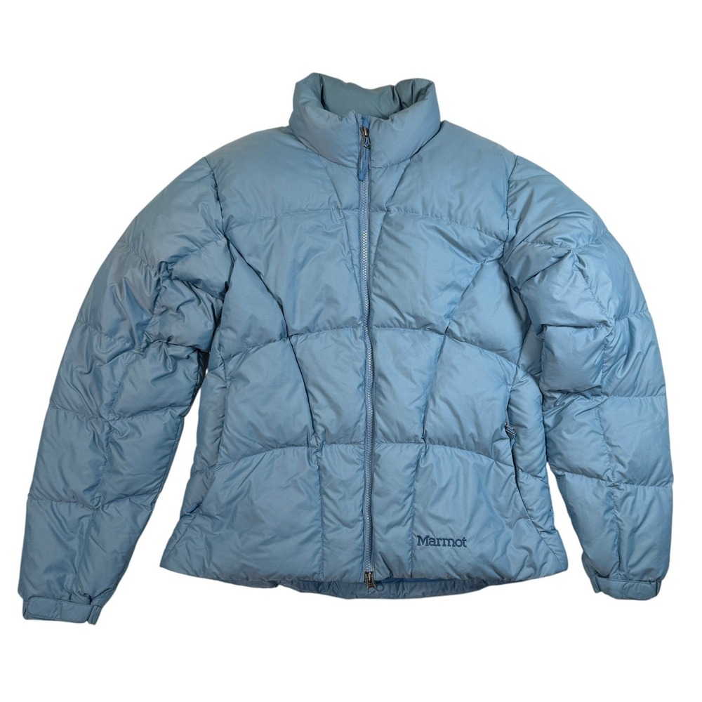 Marmot 650 Fill Down Puffer Jacket Womens Large Light Blue Quilted Zip Coat